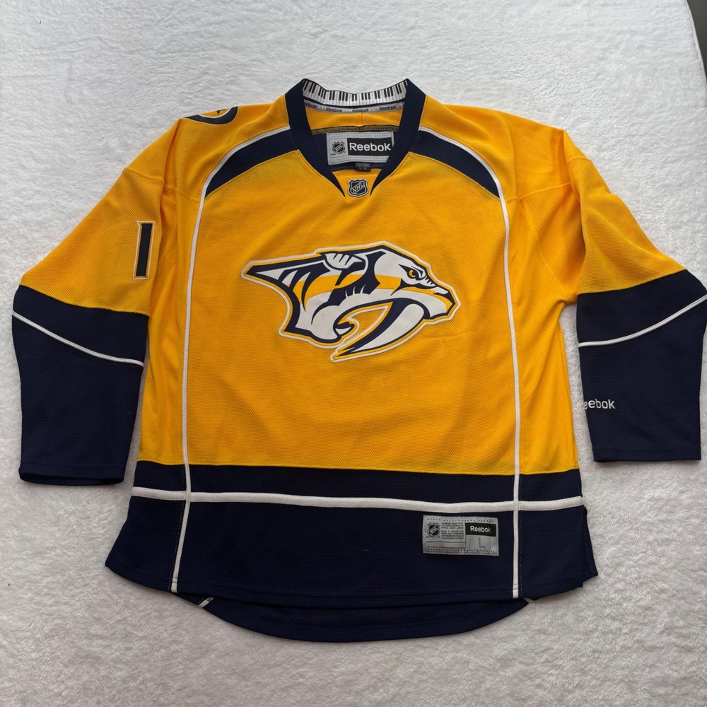 Reebok NHL Nashville Predators James Neal 18 Jersey Gold Navy Blue Mens Large